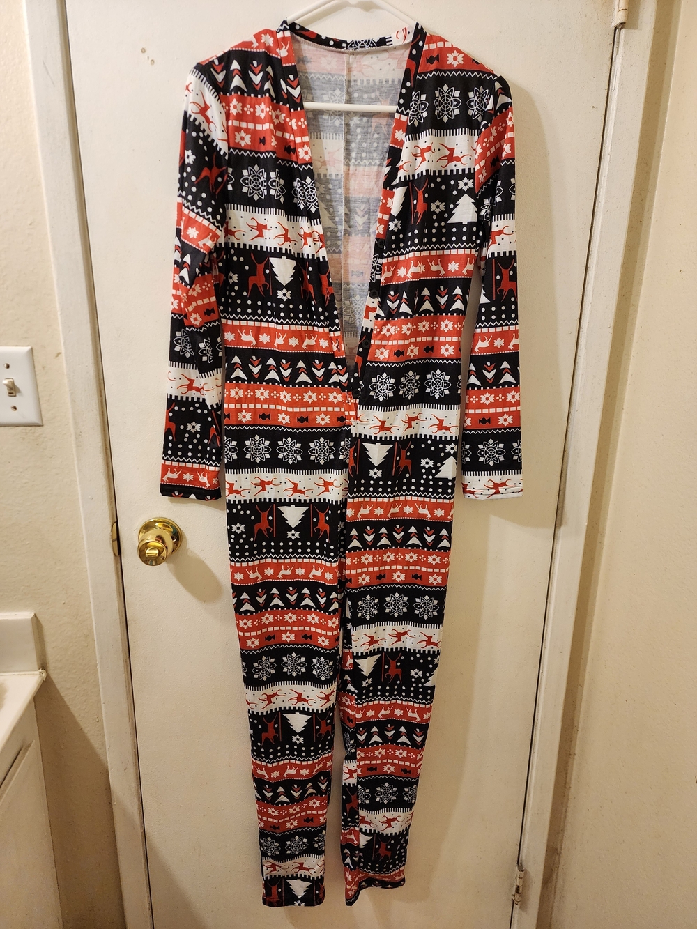 Women's Christmas Pattern One-Piece/Onesie Pajamas - Red, Black & White